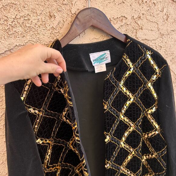 VTG Susan Graver Velvet Sequin Jacket Size Medium - Picture 4 of 5
